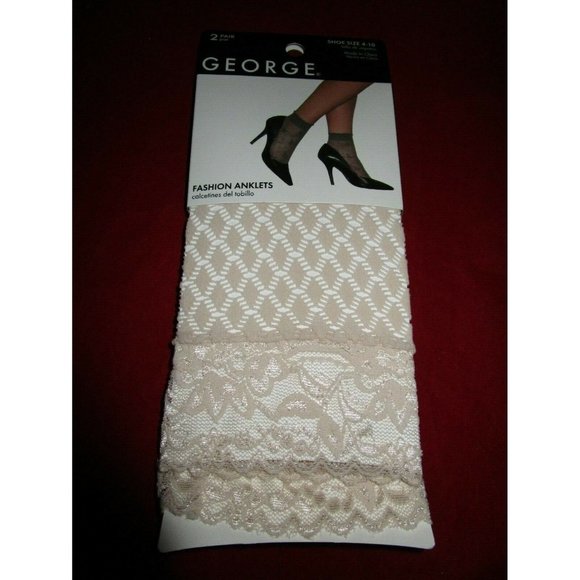 George Other - 2 Pair George Womens Fashion Lacy Anklet Socks Fits Shoe 4-10 Dark Ivory